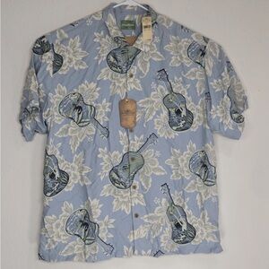 Tommy Bahama Hawaiian Shirt Silk Guitar Print Button Up Island Jams Size XLX/TGT